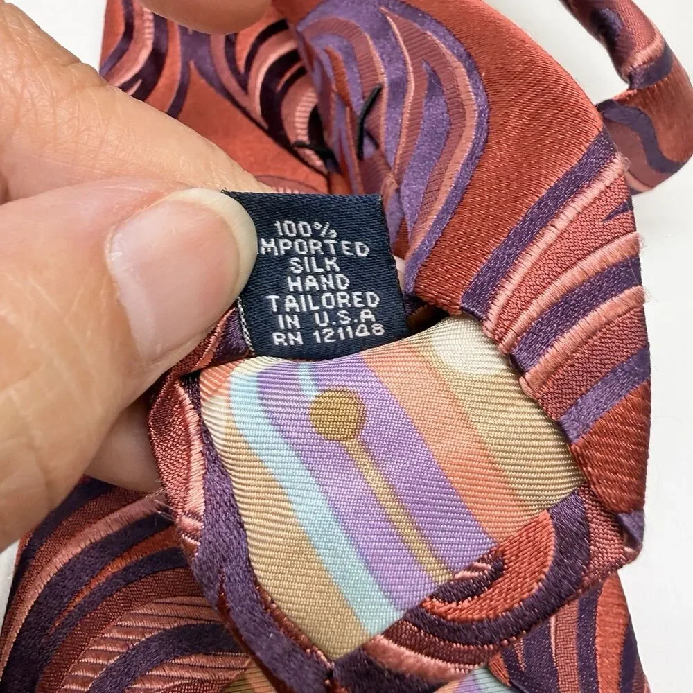 Ted Baker Orange Purple Swirl Paisley Print 100% Silk Neck Tie